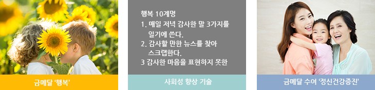 금메달 ‘행복’> 사회성 향상 기술 > 금메달 수여’정신건강증진’